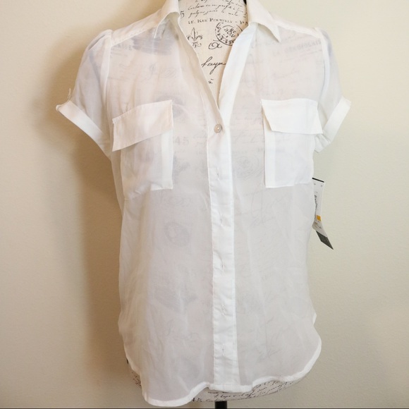 New with tags sheer white button up blouse collar - Picture 2 of 8
